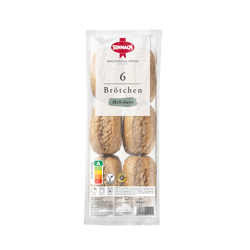 Sechs köstliche Mehrkornbrötchen, vollgepackt mit gesunden Körnern und Samen